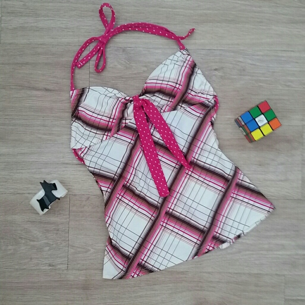 Hula Honey Plaid Tankini Top Sz S